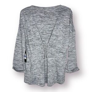 NWT Marc NY Performance Size XL Marled Gray Lace Up Back 3/4 Sleeve Athletic Top